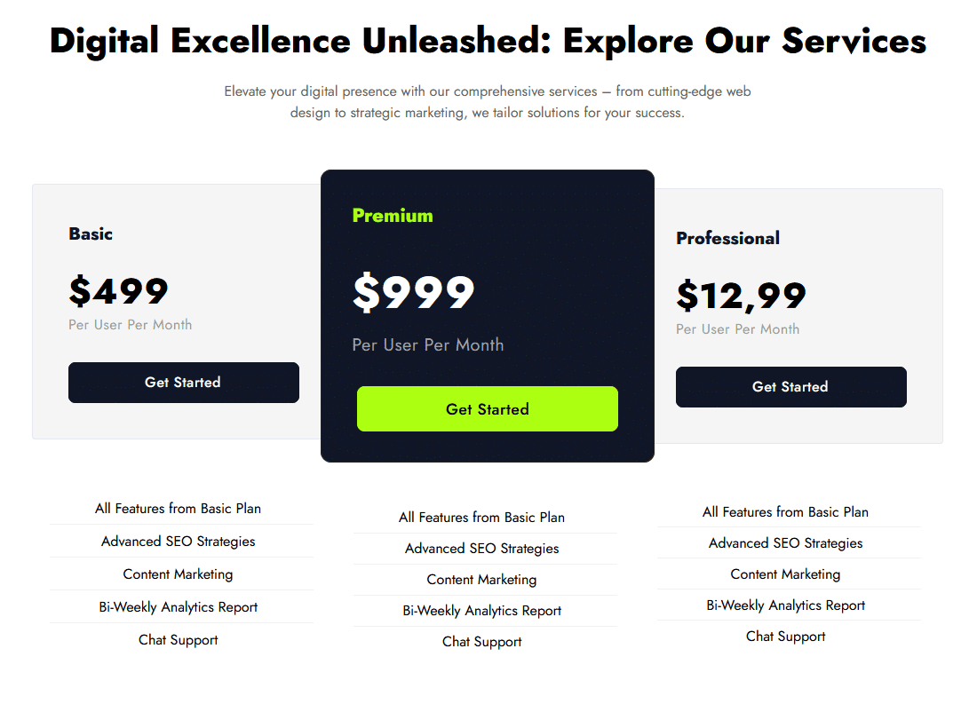 Pricing table scale zoom demo how to highlight a pricing plan with scale effect in elementor? From the plus addons for elementor