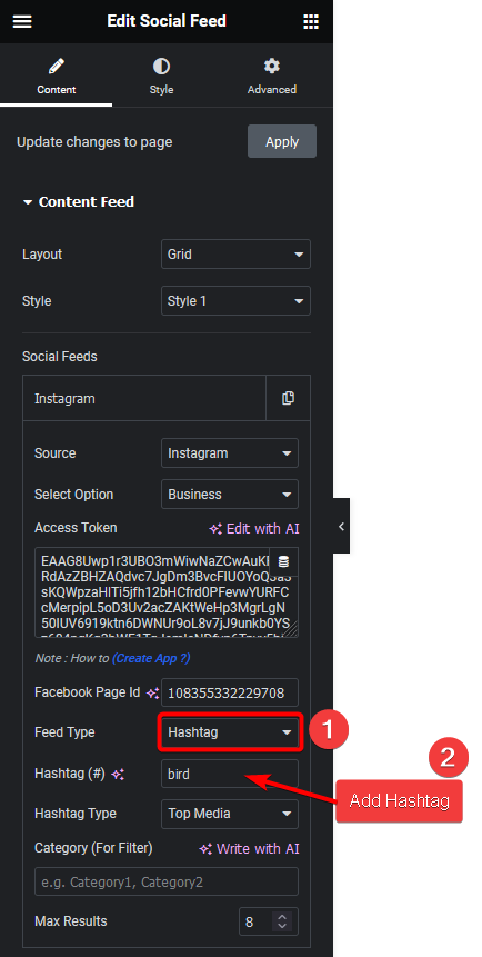 Social feed instagram hashtag how to add live instagram feed in elementor? (personal & business) from the plus addons for elementor