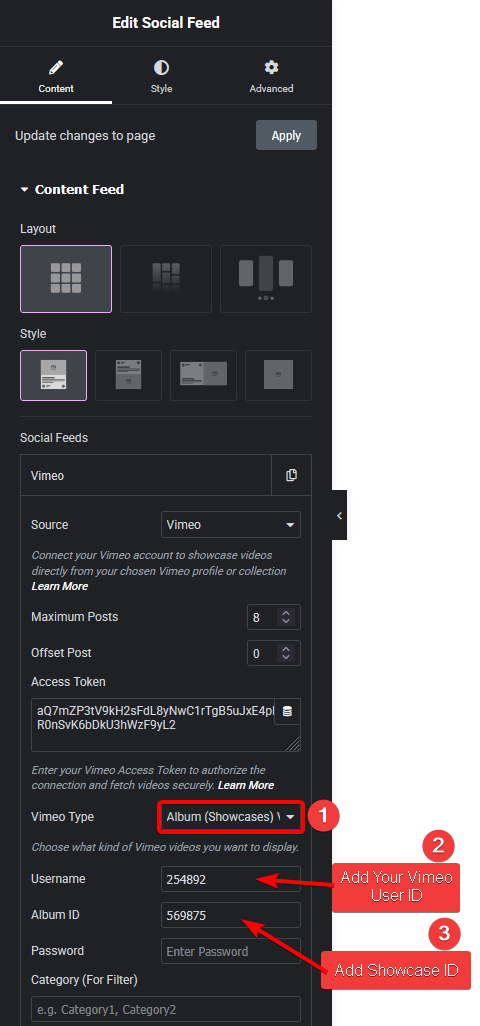 Social feed vimeo album video new how to add vimeo channel feed in elementor? From the plus addons for elementor