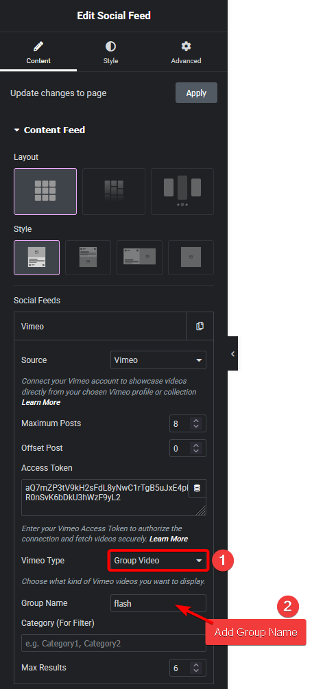 Social feed vimeo group video new how to add vimeo channel feed in elementor? From the plus addons for elementor
