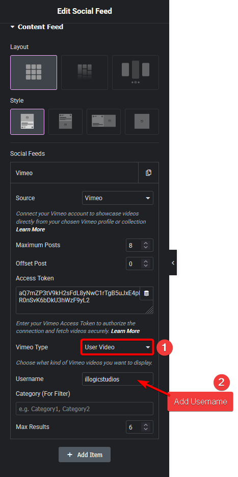 Social feed vimeo user video new how to add vimeo channel feed in elementor? From the plus addons for elementor