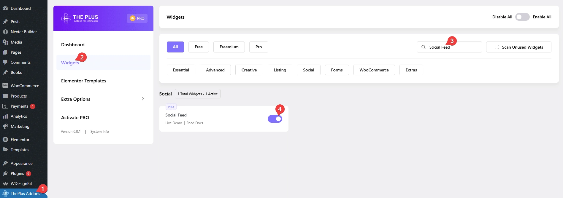 Social feed social feed elementor widget: settings overview from the plus addons for elementor