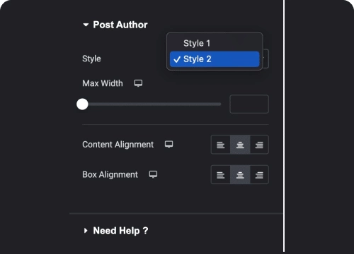 Multiple layouts blog post author box for elementor from the plus addons for elementor