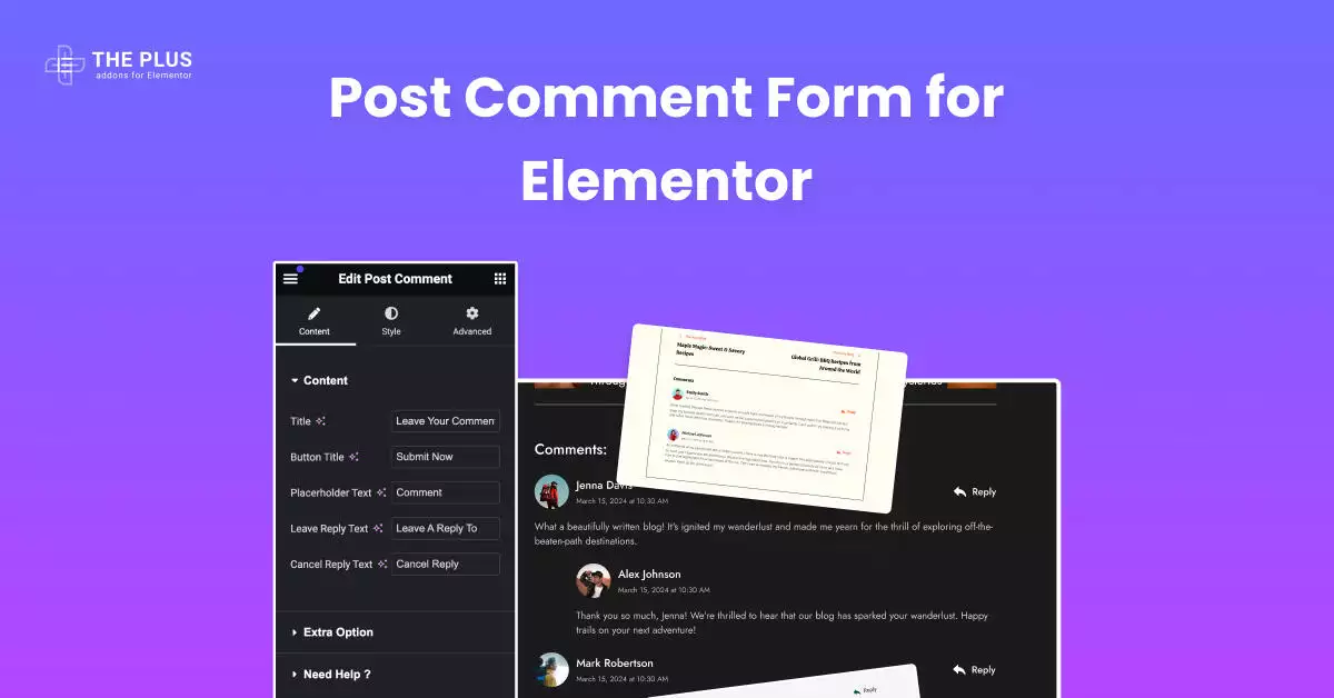 Post comment featured img blog post comment form for elementor from the plus addons for elementor