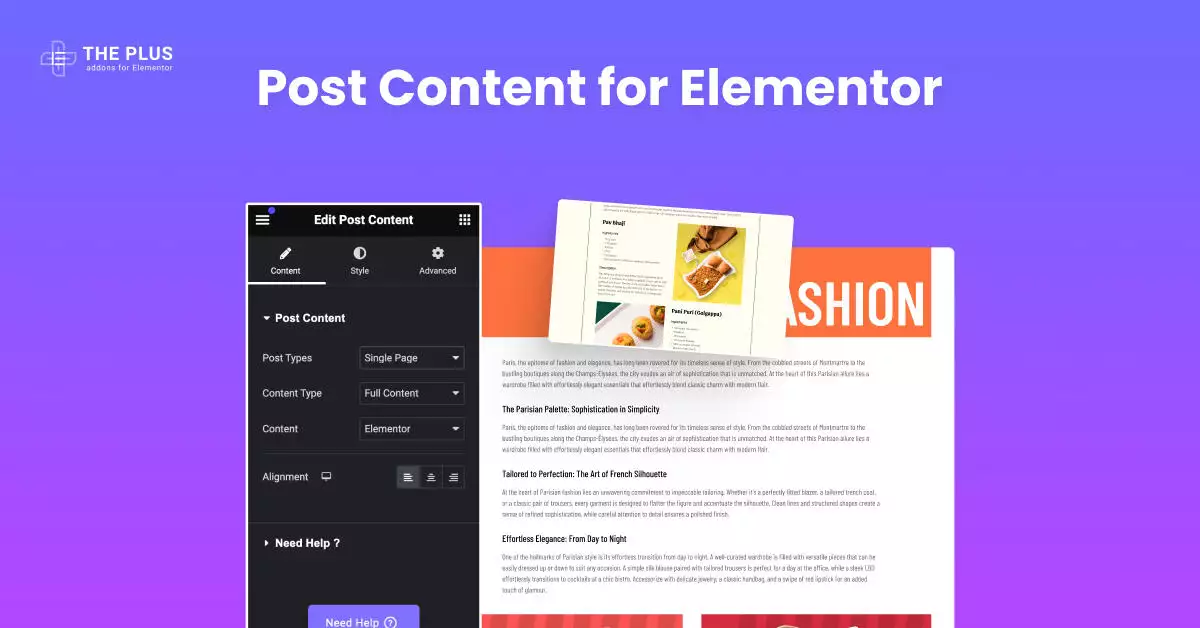 Post content featured img blog post content for elementor from the plus addons for elementor