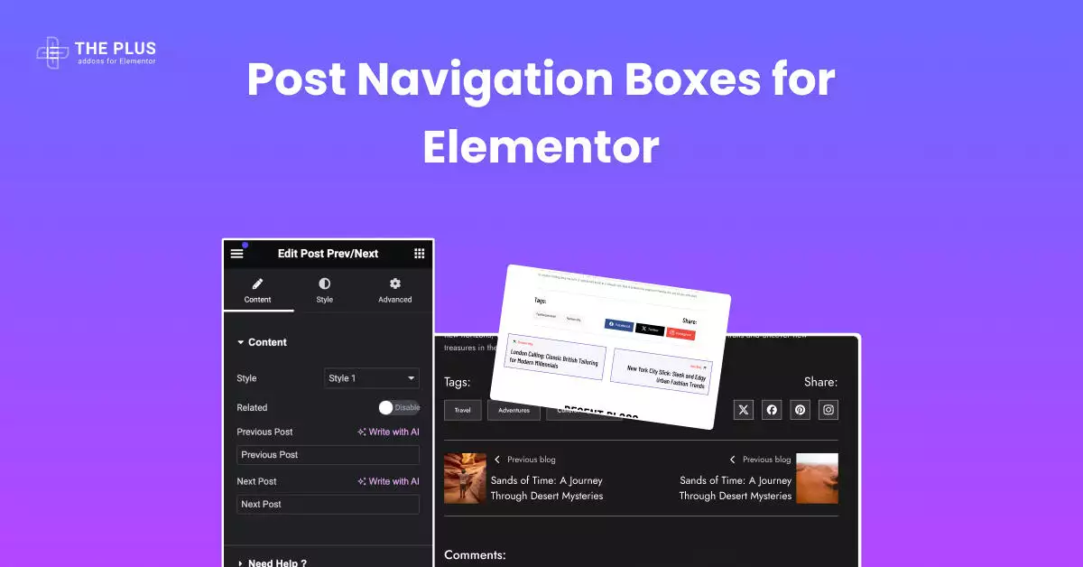 Post navigation featured img blog post navigation boxes for elementor from the plus addons for elementor