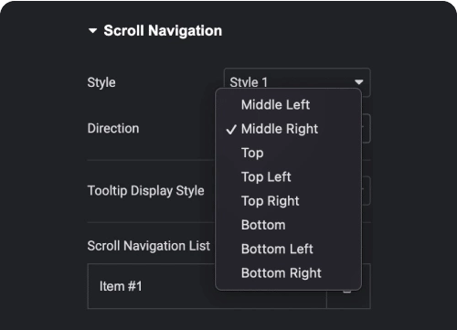 Set navigation at any position elementor one page scroll navigation from the plus addons for elementor