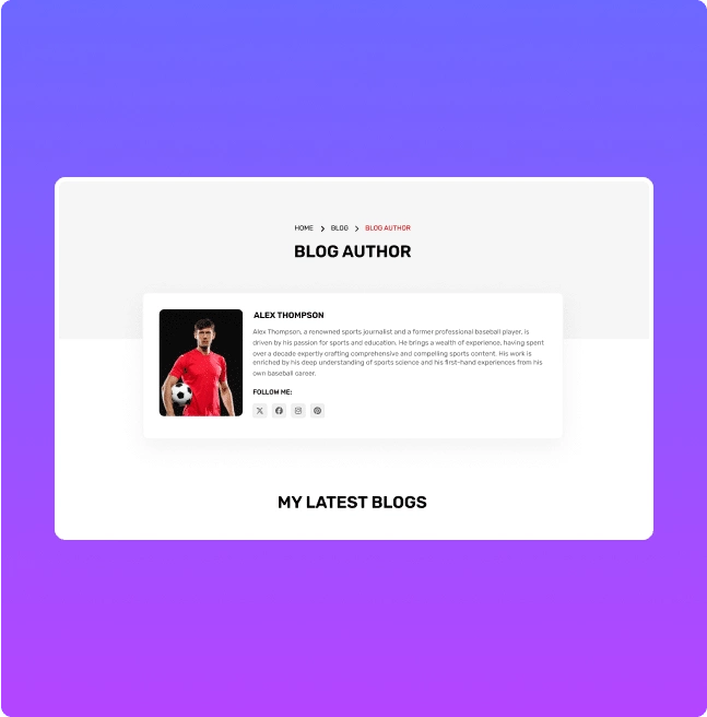 Sports blog post author blog post author box for elementor from the plus addons for elementor