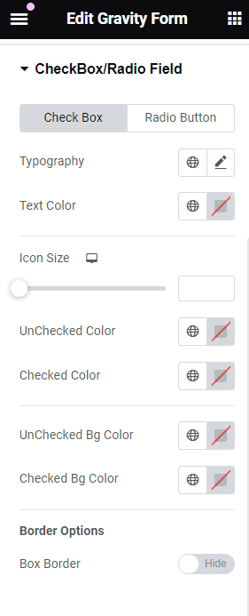 Style the radio button or how to style gravity forms [without coding] from the plus addons for elementor