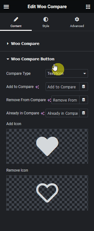 Woo compare button how to add product compare in elementor? From the plus addons for elementor