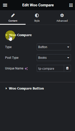 Woo compare type button other post types 1 how to add a compare button to custom or any other post type in elementor? From the plus addons for elementor