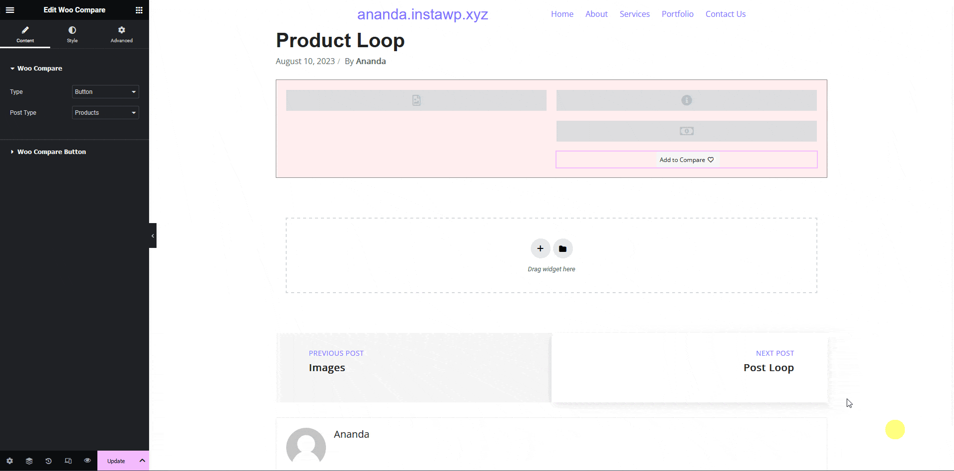 Woo compare type button how to add product compare button to a custom woocommerce product skin in elementor? From the plus addons for elementor