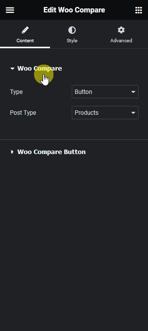 Woo compare type how to add product compare in elementor? From the plus addons for elementor