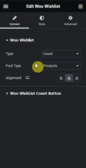 Woo wishlist type count how to show woocommerce product wishlist count in elementor? From the plus addons for elementor