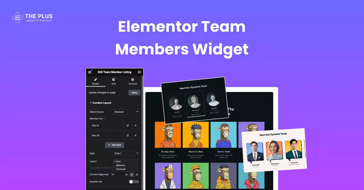 Feature elementor team members widget team members for elementor [carousel, grid, & more layouts] from the plus addons for elementor