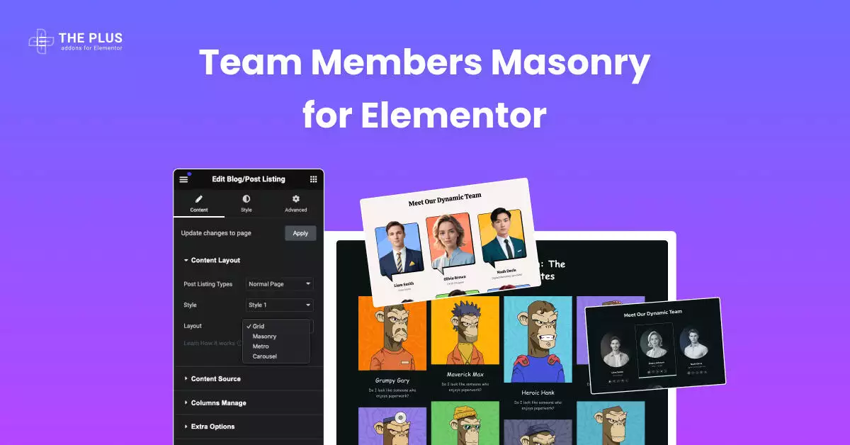 Feature team members masonry for elementor team members masonry for elementor [no coding required] from the plus addons for elementor