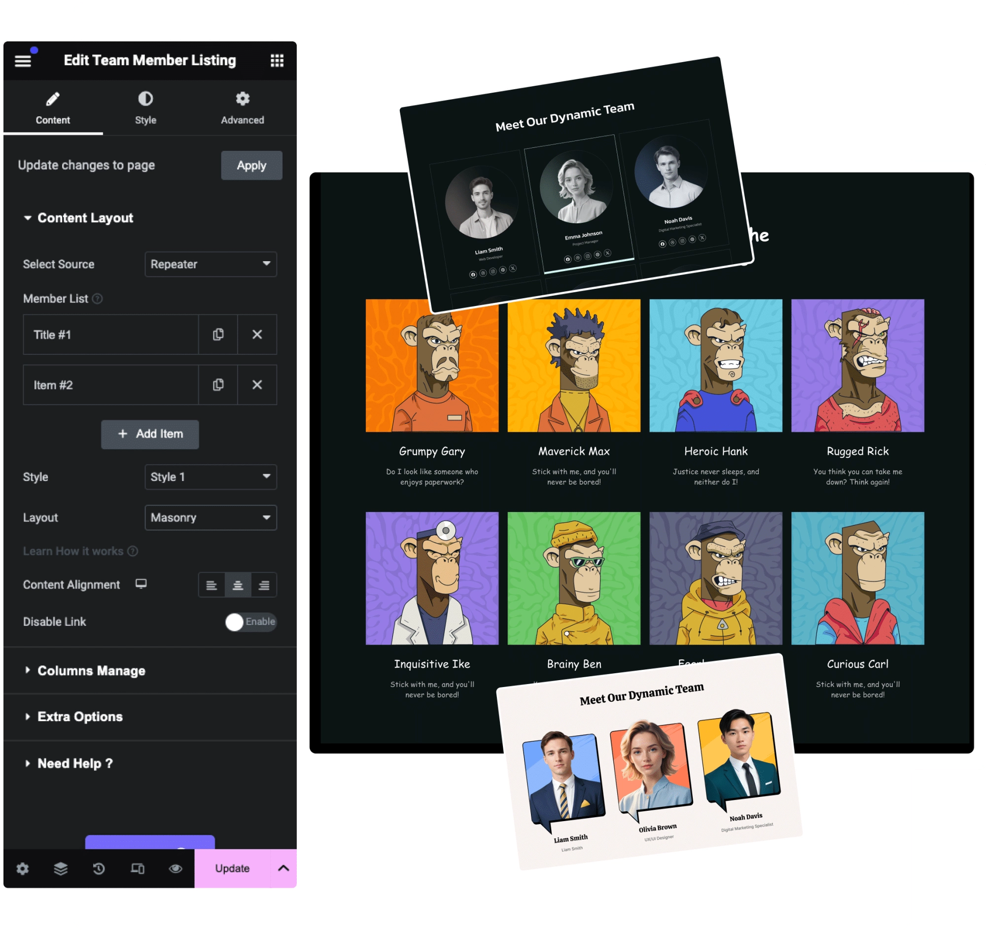 Hero image team member grid for elementor team members grid for elementor [free demos included] from the plus addons for elementor