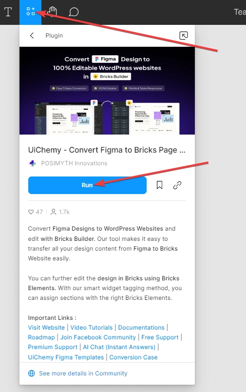 Install uichemy figma extension on your figma app how to convert figma to bricks builder for free? From the plus addons for elementor