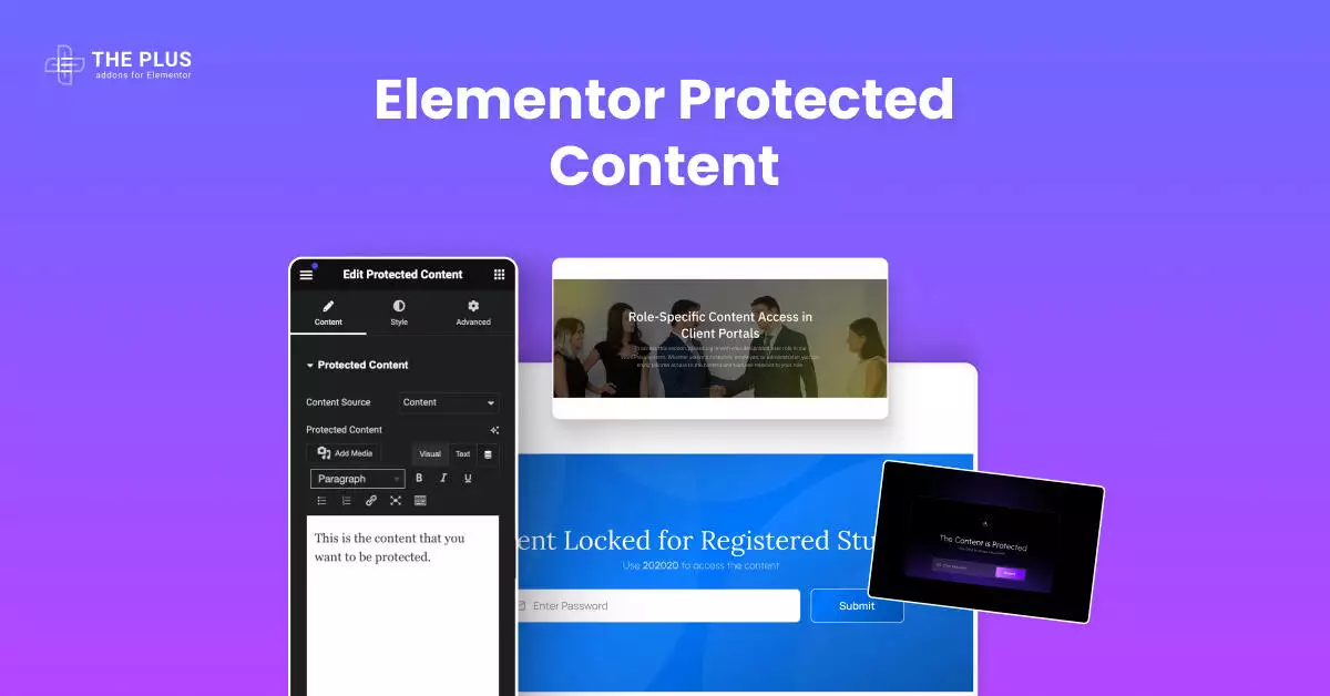 Protected content elementor protected content widget [password, user role] from the plus addons for elementor