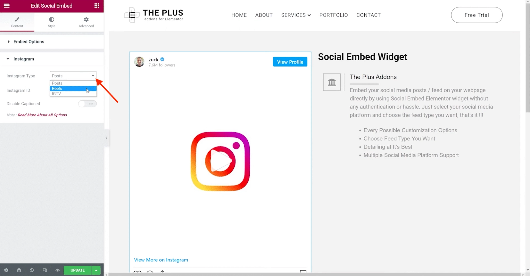 Select the content type 6 best wordpress instagram plugins [no coding required] from the plus addons for elementor