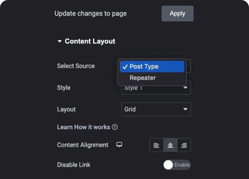 Source content from post type or repeater team members for elementor [carousel, grid, & more layouts] from the plus addons for elementor