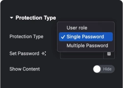 User role single or multi password mode elementor protected content widget [password, user role] from the plus addons for elementor