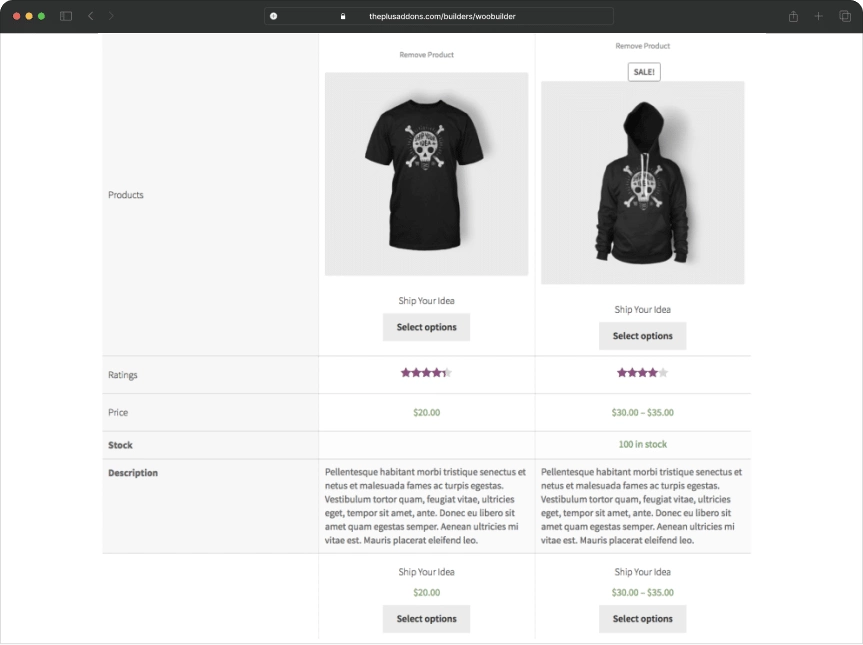 Woocommerce product compare before woocommerce product compare from the plus addons for elementor