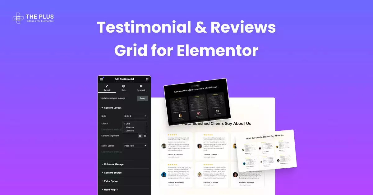 Feature testimonial reviews grid for elementor testimonials grid for elementor [with ready-to-use demos] from the plus addons for elementor