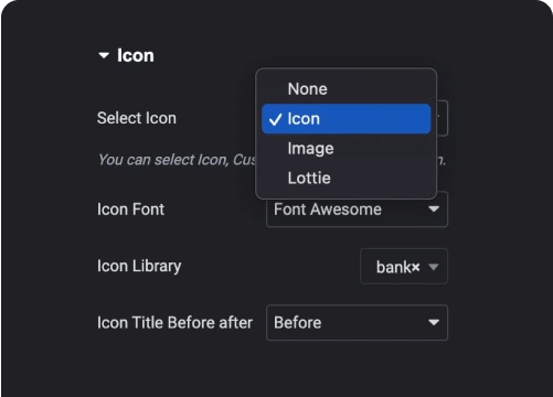 Add icon lottie or image in pie chart pie chart widget for elementor [circular graphs & charts] from the plus addons for elementor