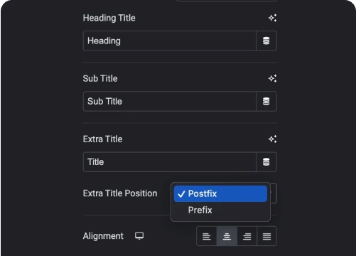 Add title sub title with postfix and heading title widget for elementor [seo tag optimized] from the plus addons for elementor