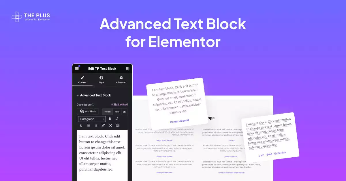 Advanced text blocks for elementor advance text block for elementor [free demos included] from the plus addons for elementor