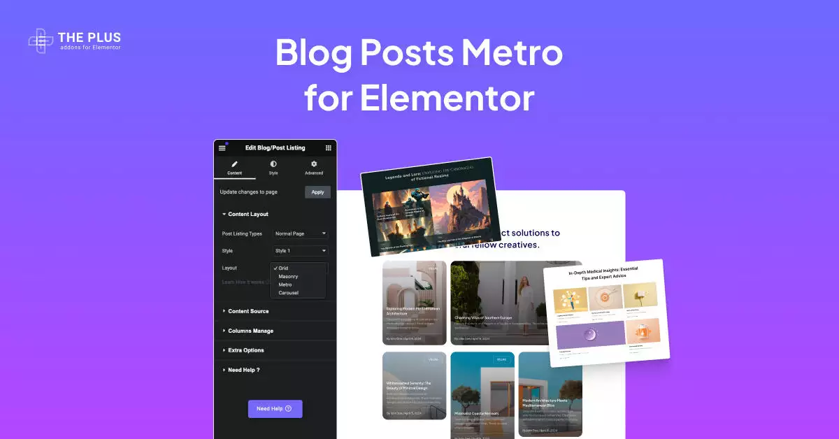 Blog posts metro for elementor feature image blog posts metro layout for elementor from the plus addons for elementor