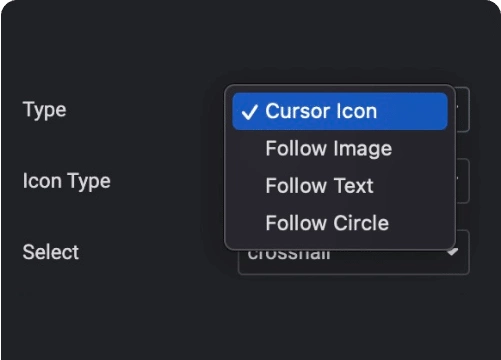 Choose cursor type from image text or circle custom mouse cursor icon for elementor [no coding required] from the plus addons for elementor