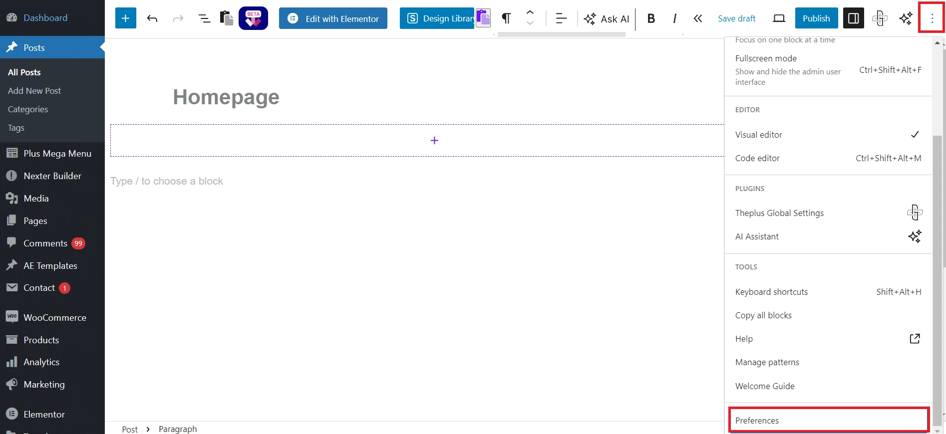 Configure wordpress dashboard screen options how to fix wordpress featured image not showing issue from the plus addons for elementor