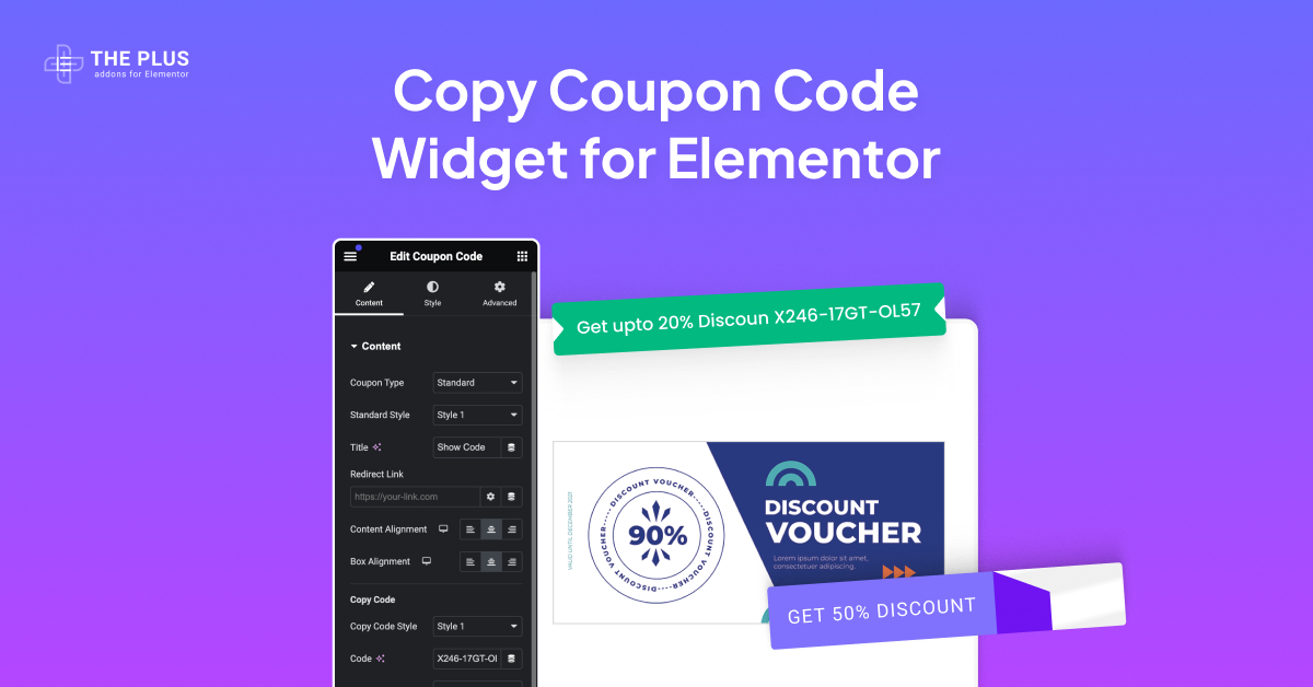 Coupon code feature image elementor coupon code button & discount reveal widget from the plus addons for elementor