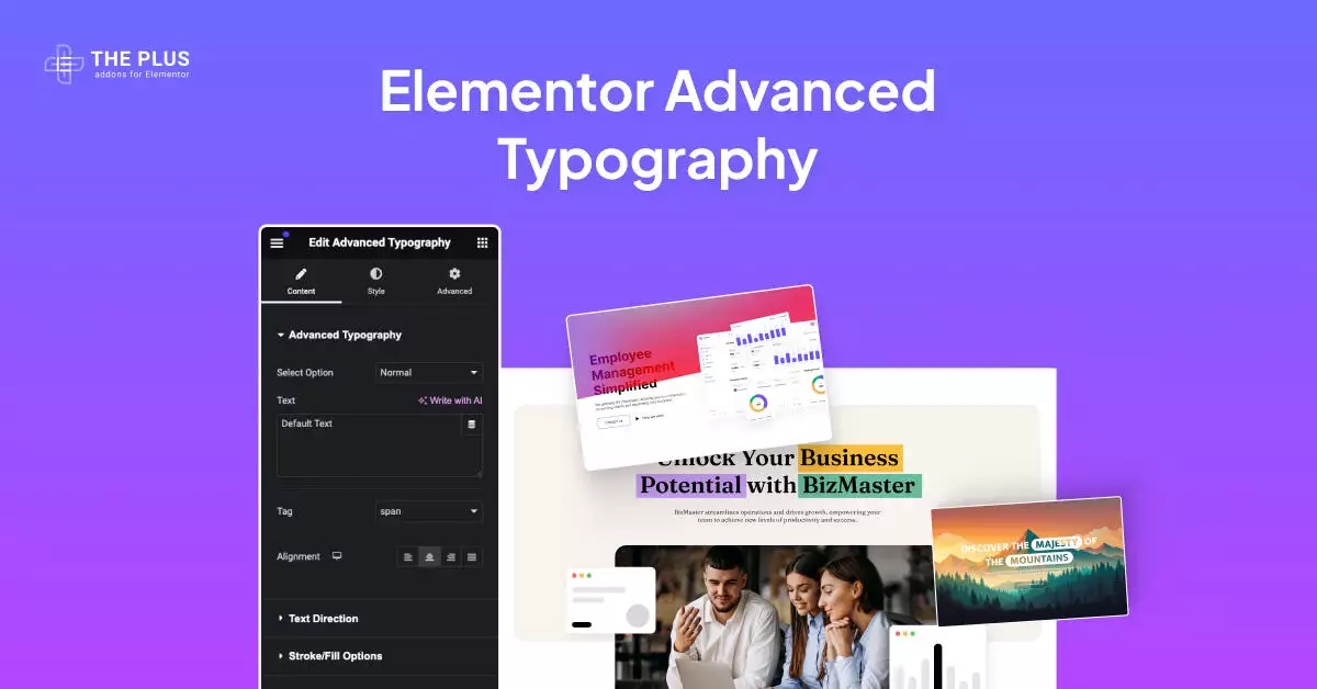 Elementor advanced typography image advanced typography for elementor [magicscroll, 3d shadow, & more] from the plus addons for elementor