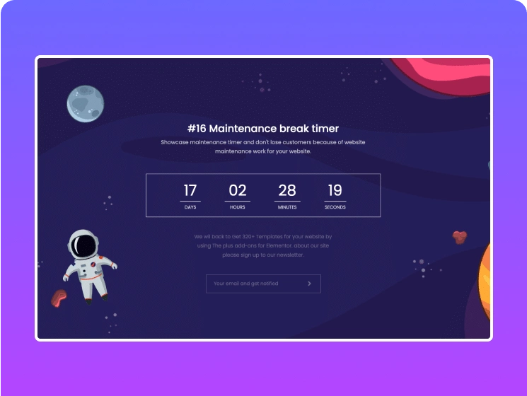 Maintenance mode timer with email sign up elementor countdown timer widget [sale, evergreen & more] from the plus addons for elementor