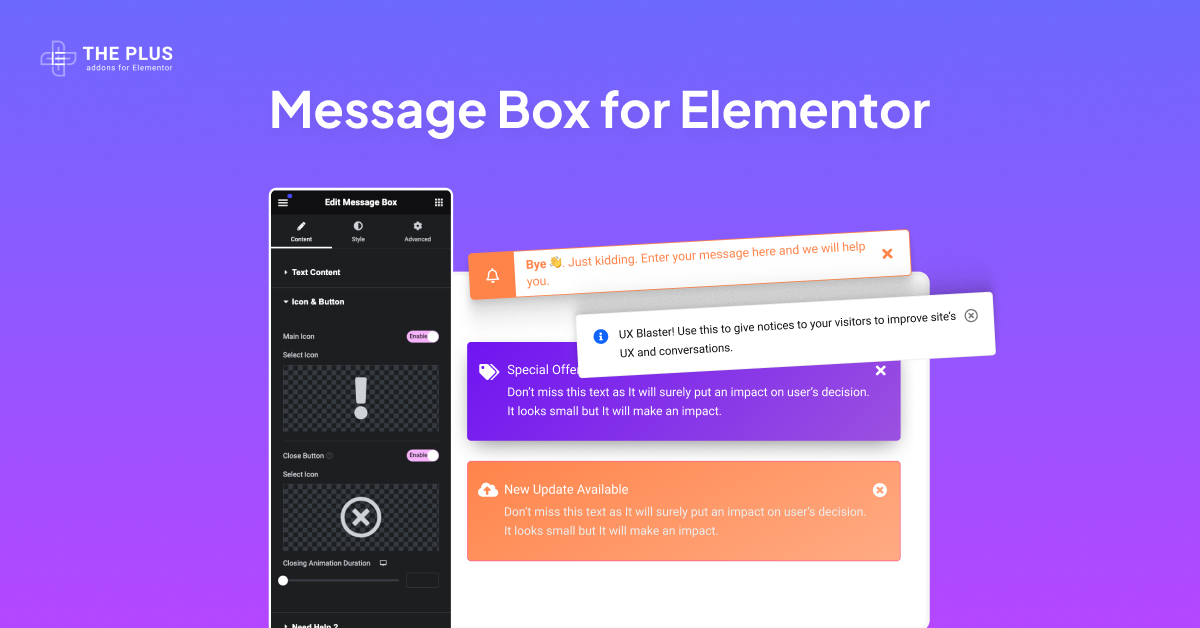 Message box for elementor image message box for elementor [alert notification box widget] from the plus addons for elementor