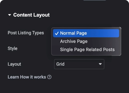 Mulitple page layout modes elementor blog post listing [carousel, grid, metro & more] from the plus addons for elementor