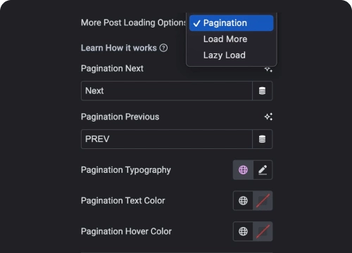 Pagination load more lazy load post method elementor blog post listing [carousel, grid, metro & more] from the plus addons for elementor