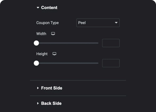 Peel coupon code front back elementor coupon code button & discount reveal widget from the plus addons for elementor