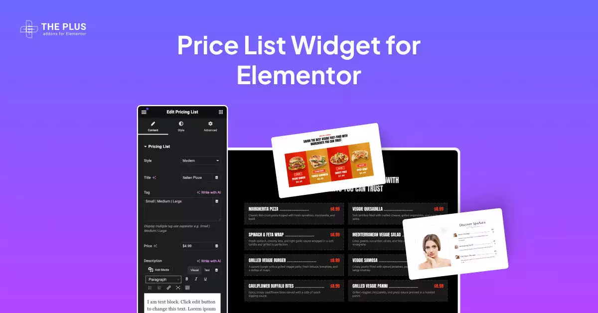 Price list widget for elementor image elementor price list widget [ready-to-use demos included] from the plus addons for elementor