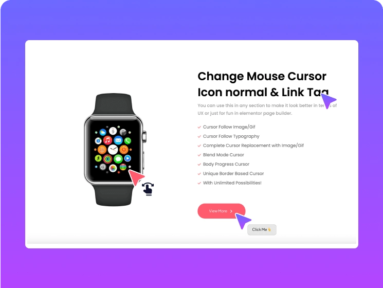 Product showcase cursor change with gif and custom mouse cursor icon for elementor [no coding required] from the plus addons for elementor