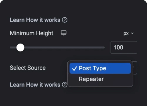 Source content from post type or repeater showcase clients logo on elementor [carousel, grid, masonry] from the plus addons for elementor