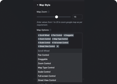 Add maps controls elementor google maps widget [with multiple locations] from the plus addons for elementor