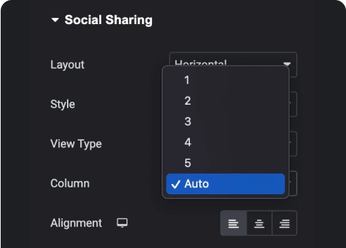 Adjust column for social sharing icons elementor social sharing buttons widget [20+ social channels] from the plus addons for elementor