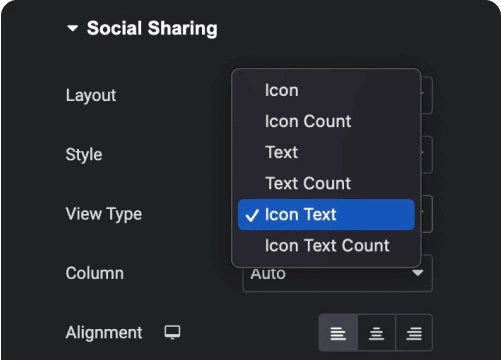 Adjust icon text and share count order elementor social sharing buttons widget [20+ social channels] from the plus addons for elementor