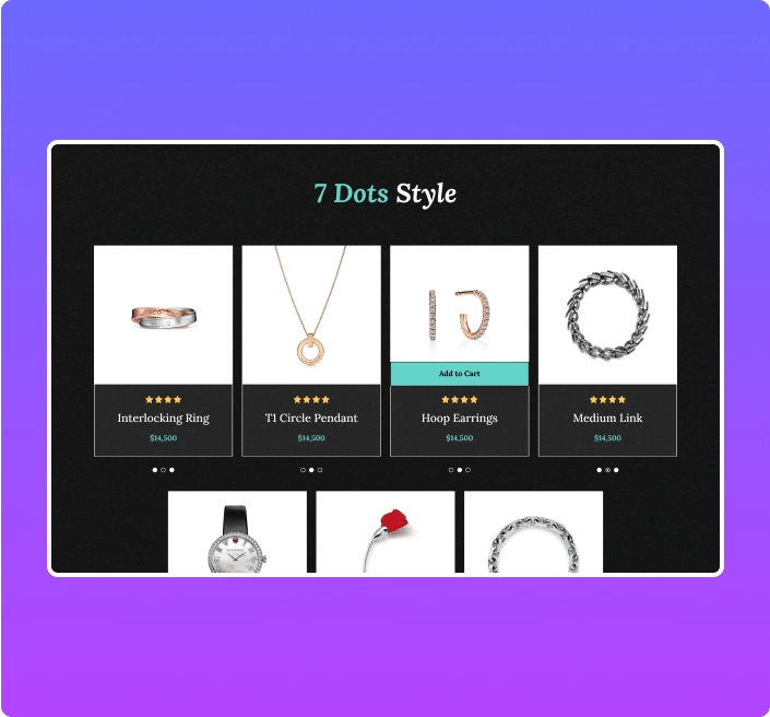 Carousel slider with 7 dots style woocommerce products carousel for elementor from the plus addons for elementor