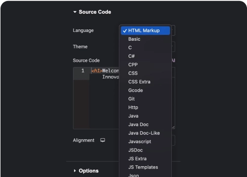 Choose from multiple code languages code syntax highlighter for elementor from the plus addons for elementor