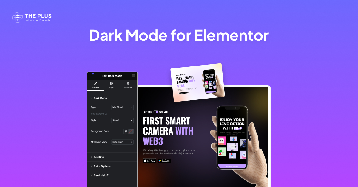 Dark mode switcher for elementor image free elementor dark mode widget [light/dark toggle switcher] from the plus addons for elementor